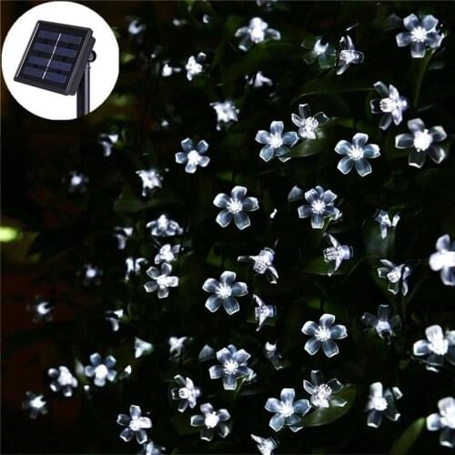 LED String Fairy Lights Cherry Blossom Flower Garland Wedding Christmas Decors Crystal Flowers Solar Outdoor Lights Garland Led