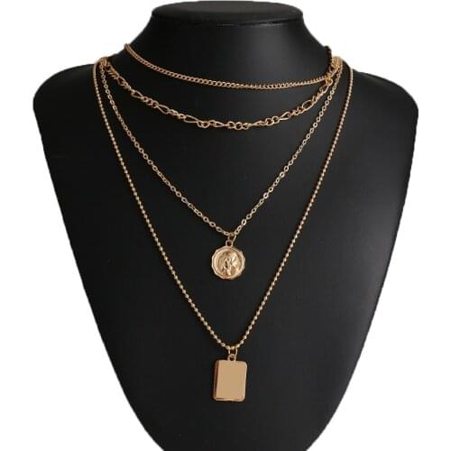 VKME Vintage Gold Chain Multilayer Dog Tag Coin Pendant Necklace For Women Charm Choker Necklaces Boho Fashion Jewelry Gift