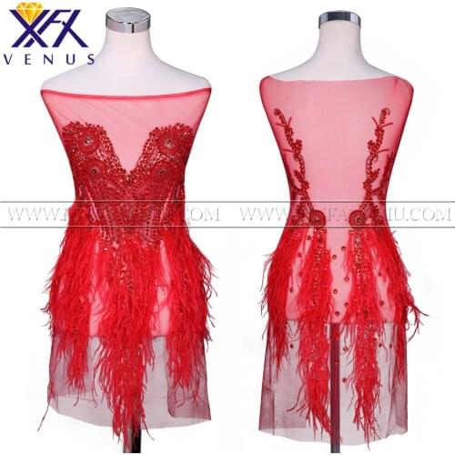 XFX 1 set handmade Red rhinestone patches Front&back crystal applique Apparel large size Beading for wedding dress gown DIY