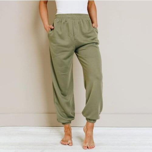 Women Casual Solid Color Jogging Pants Sweatpants Pockets Summer High Waist Ankle Tied Elastic Loose Streetwear Sports Trousers