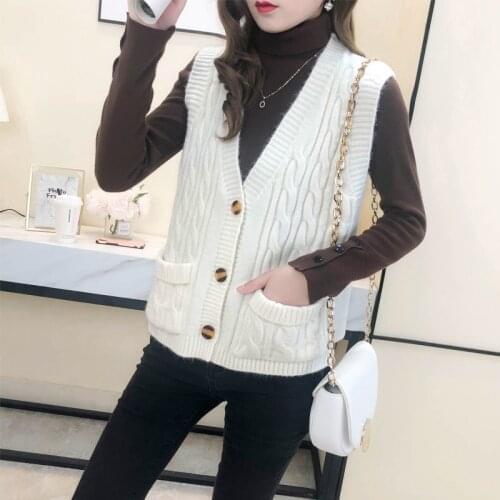 Fashion Autumn Winter Sweater Vest For Women 2021 Single-breasted Vest Knitted Vest Sleeveless Casual Loose Knitted Sweater Coat