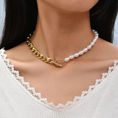 Women Necklaces Punk high street Choker pearl chain patchwork Necklace Colar vintage elegant Big Thick Chunky Chain Jewelry