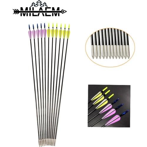 12 PCS Archery Fiberglass Arrow Hunting Shooting Accessories 74cm Arrow Shaft With 3" Water Drop Rubber Feather Bow and Arrow