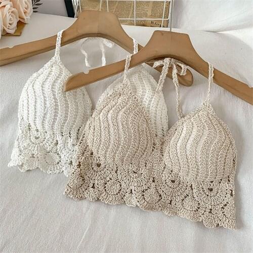 2021 Women Swimwear Hollow Out Crochet Bikini Tank Top With Cup Summer Holiday Beachwear Cover Up Boho Clothes Dropshipping