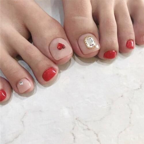 Red love pattern 3d false nails for toe Cute summer toe nails Bride lady full nail tips 24pcs for toe