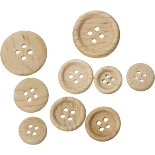50Pcs/Set Mixed Wooden Buttons Natural Color Round 4-Holes Sewing Scrapbooking DIY Buttons Sewing Accessories