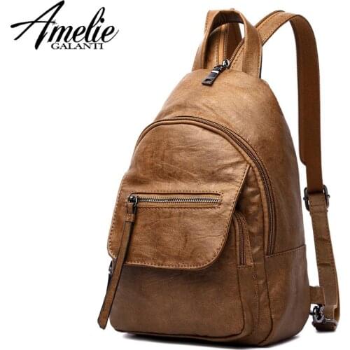 AMELIE GALANTI Luxury Leather Women Backpack Travel Mini Backpack Mochilas School Bags Women Shoulder Bag Fashion Lady Backpack