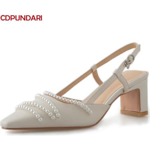 Ladies String Bead Genuine Leather High Heels Sandals Women Summer Casual Shoes Sandales Femmes été Nouveau 2021 Sandalias Mujer