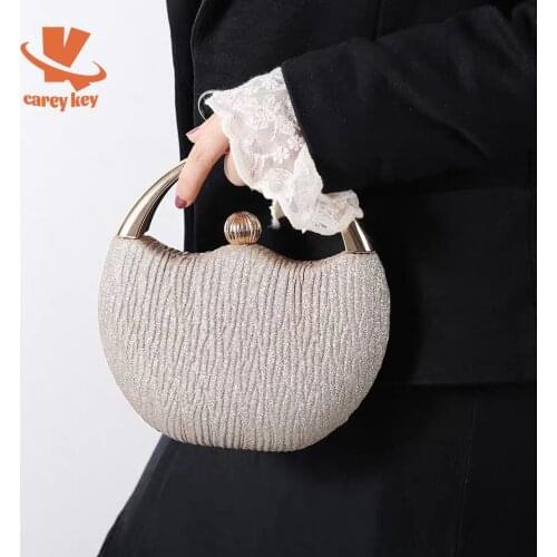 CAREY KAY Women Rhinestone Circular Evening Bags With Handle Elegant Designer Diamond Round Gold Clutch Purse Chic Party Handbag