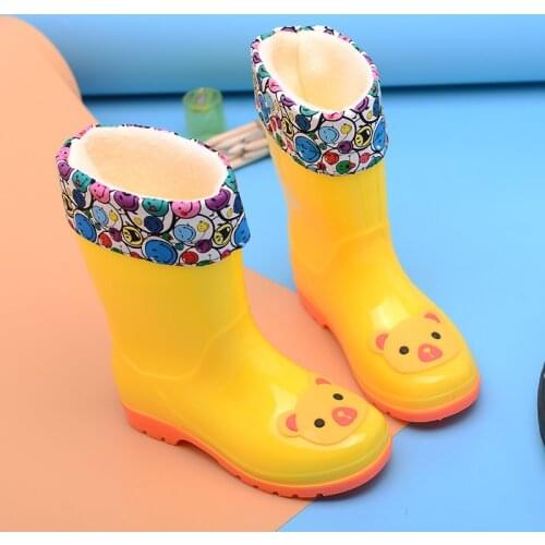 Kids Fashion Cartoon Rain Boots Girls Boys children shoes Rainboots Loverly Waterproof Overshoes Cotton Winter Warm Water Shoes