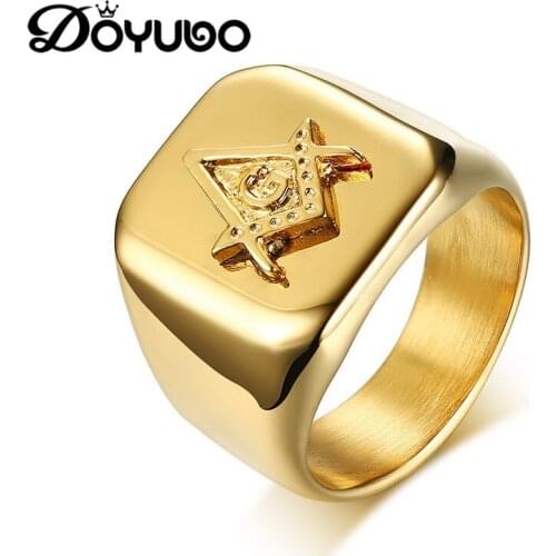 DOYUBO Gold Color 316L Stainless Steel Rings For Men Fashion New Male Big Size Rings With V&G Shape Party Rings Jewelry DA047