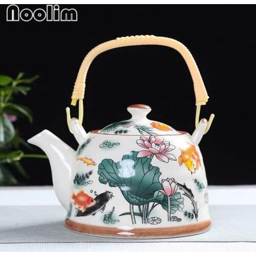 Large Capacity Tea Pot Retro Blue and White Office Kettle with Handle Chinese Home Hotel Ceramic Hand-Painted Filter Teapot