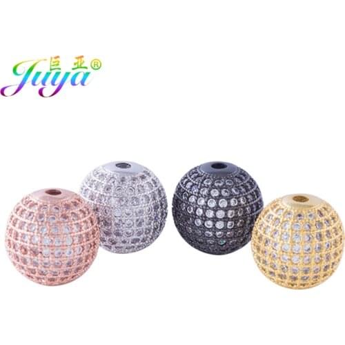Juya DIY Beading Jewelry Handmade 8mm 10mm 12mm Hollow Copper Sphere Metal Ball Beads For Natural Stones Pearls Jewelry Making