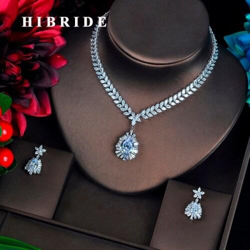 Fashion White Gold Color Fashion Top Quality Wedding Jewelry Sets, AAA CZ Water Drop Bridal Earrings Necklace Sets S025