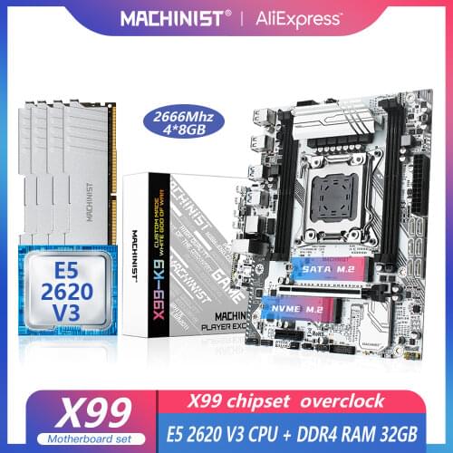 MACHINIST X99 motherboard LGA 2011-3 set kit with Intel xeon E5 2620 V3 processor 32G(4*8)DDR4 2666MHZ RAM NVME M.2 SSD X99-K9