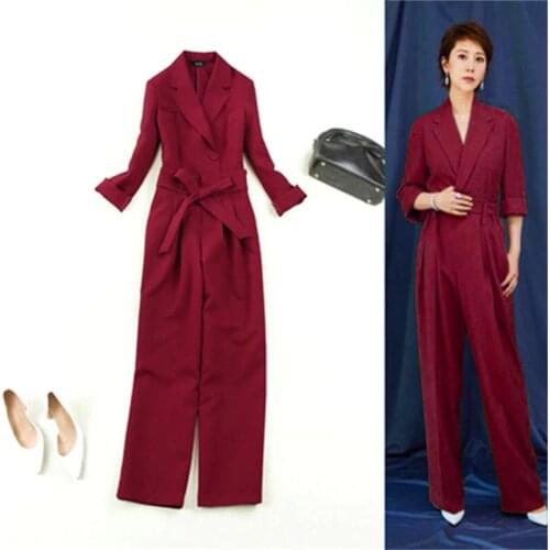 Fashion Business suit suit femme summer New plus size Slim-fit burgundy suit + high waist lace wide leg pants OL Two set