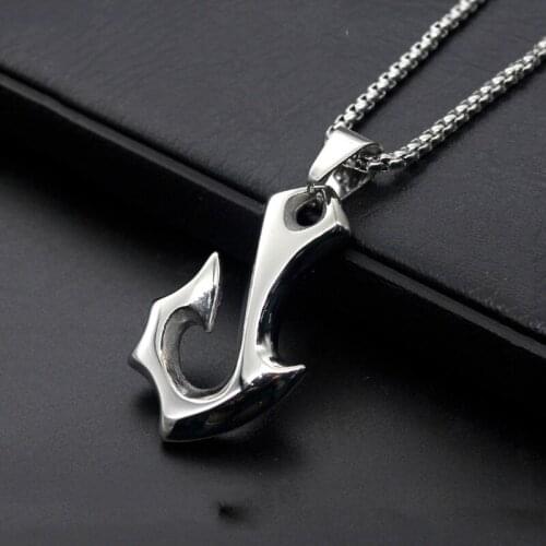 2018 Male Stainless Steel silver color Alpha hook Pendant Necklace for Men Jewelry Chains Choker Boy Gift 55cm