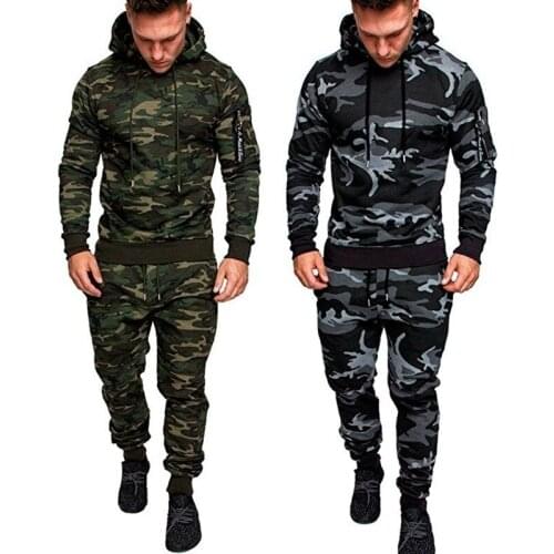 QNPQYX New Camouflage Printed Men Set Fashion Jacket Men 2Pcs Tracksuit Sportswear Hoodies Sweatshirt Pants Joggers Suit