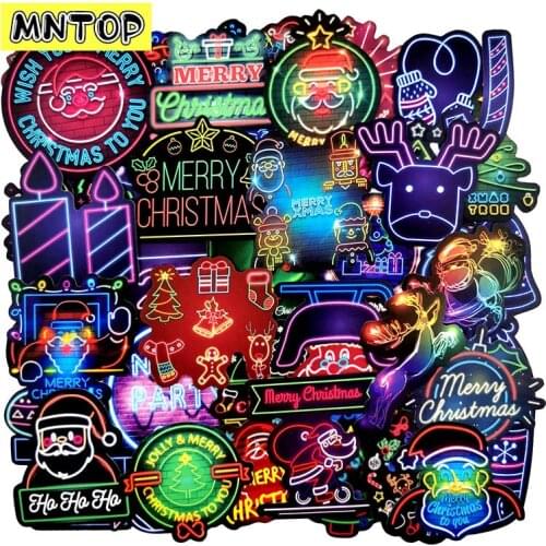 10/30/50pcs/Pack Cartoon Neon Holiday Christmas Stickers For Laptop Luggage Motorcycle Phone Skateboard Kids Sticker Toys