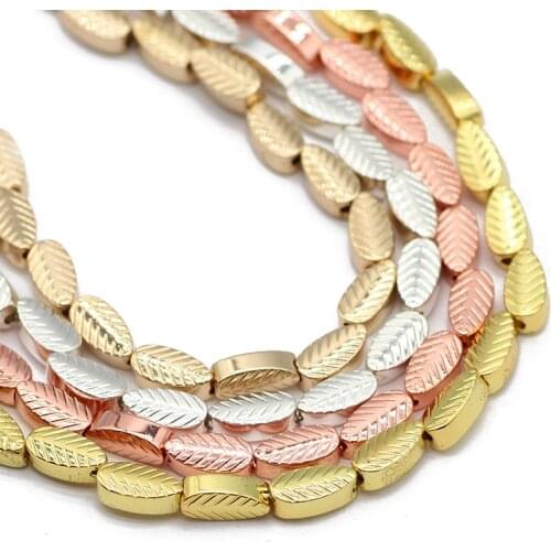 RBFHYER 8*4MM Natural Hematite Tree leaves Leaf Rose Gold Silvers Loose Bead For Jewelry Making DIY Bracelet Accessories