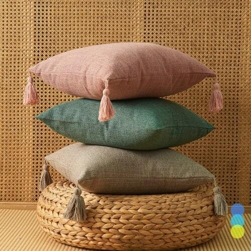 Japanese Style Minimalist Texture Plain Fauxlinen Throw Pillowcase Solid Color Fabric Sofa Cushion Cover for Home Decor 45x45cm