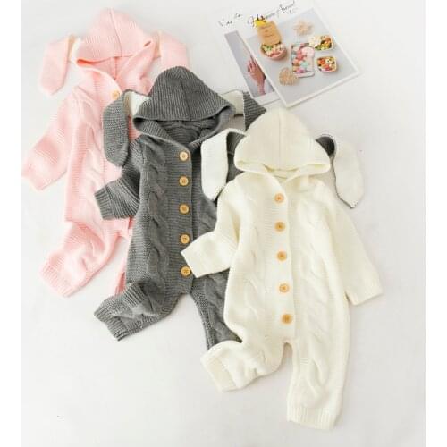 2021 Autumn Winter New Childrens Clothes Newborn Baby Girl Boy Romper Knitting Hoodies Cute Toddler Kids Jumpsuit 0-3 Years Old