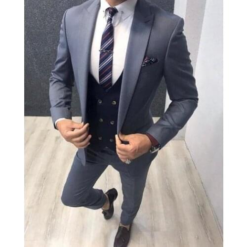 New Arrival Wedding Tuxedos for Groom Costume Homme Slim Fit Men Suits Set Navy Blue Vest Blazer Terno Masculino 3 Pieces
