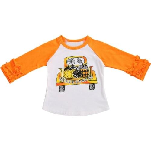 Halloween Clothes Baby T-shirt Pumpkin Car Printed Full Length Regular Sleeve Round Neck Pullover Fashion T-shirt