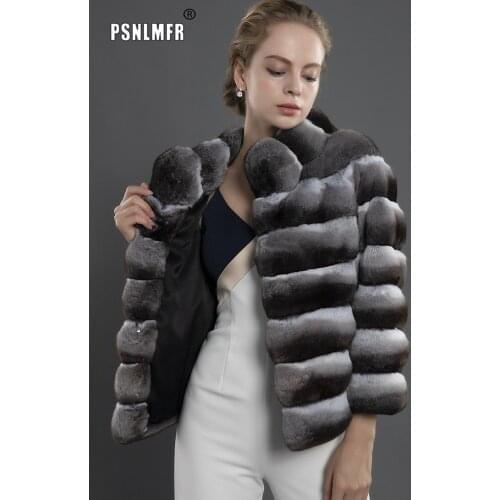 Discounts Sale Stripe Warm Winter Coat Women Thick Short Soft Genuine Rex Chinchilla Coat Womens Pretty Rex Rabbit Fur Jacket