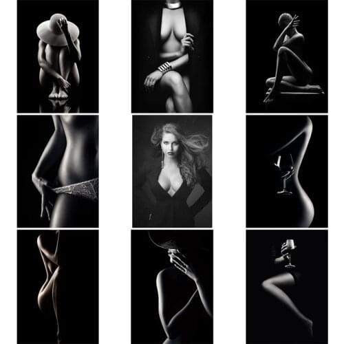 Modern Black Sexy Nude Women Canvas Painting Posters and Prints Quadros Wall Art Pictures for Living Room Wall Decoration Cuadro