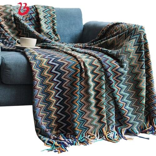 Bubble Kiss Color Polyline Pattern Knitted Blanket Swaddle Wrap Blankets Super Soft Throw Blanket Home Tassel Decor Blankets
