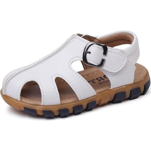 Boys Sandals Childrens Shoes kids shoes boys summer beach shoes genuine leather sandals flat heels buckle strap whole sale