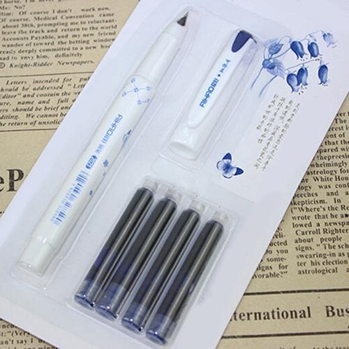 Blue and White Porcelain Pattern Broad Nib Fountain Pen Office Writing Stationery