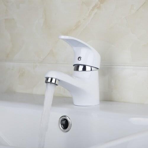 Modern Luxury Design White Painting Deck Mounted Single Handle Kitchen Faucet Chrome Finished Bathroom Basin Sink Faucet