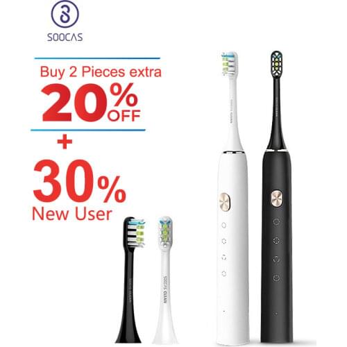 SOOCAS Smart Electric Toothbrush X3U 3 Brush Heads 4 Function USB Fast Charging 65DB Silent Shock Absorption Ipx7 Waterproof
