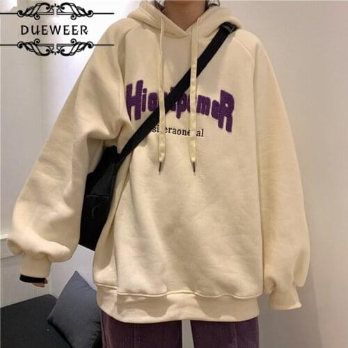 Dueweer Hoodies Sweatshirt Women Letter Embroidery Korean-style Chic Casual Trendy Students Pocket Outwear