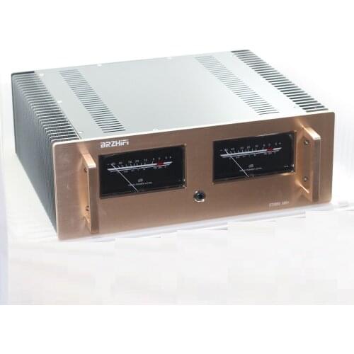 Improved Version Golden Brushed Handle A60 Series Aluminum Alloy Power Amplifier Case With Double VU Meter Size W430*H150*D359