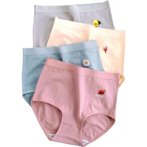Large size 40-90kg Womens Panties flower cotton high waist breathable female underwear elastic briefs