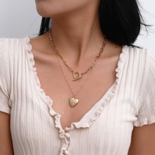 Vintage Love Heart Open Double Layers Pendant Necklace for Women French Minimalist Geometry Necklace Fashion Jewelry Gift 2020