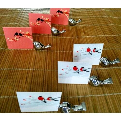 20PCS/LOT Love Birds Wedding Place Card Holder Brushed Silver Placecard Photo Frame Party decoration