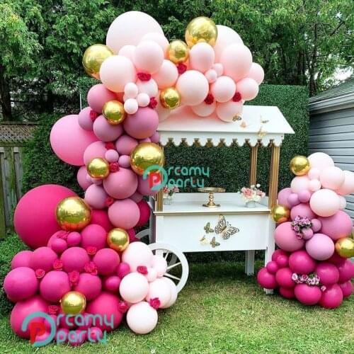 2020 DIY Retro Hot Pink Balloon Garland Arch Kit 4D Gold Purple&pink Balloons for Birthday Baby Shower Weddings Party Decoration