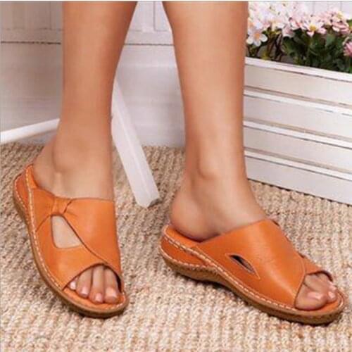 2021 Sandals Women Wedges Summer Casual Peep Toe Female Shoes PU Slip On Woman Sandals Leisure Solid Sewing Footwear Plus Size