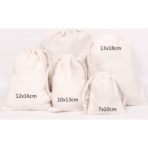 50PCS Cotton Pouch Jewelry Packaging Pure Cotton Drawstring Bag Party Makeup Wedding Storage Gift Cloth Packing Bag Custom Logo