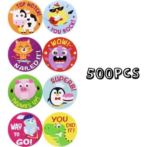 500Pcs/Roll Reward Stickers Cute Animal Student Motivation Encouragement Sticker 425F