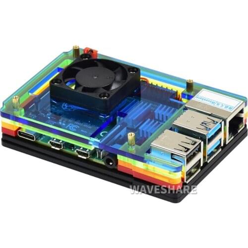Waveshare Colorful Rainbow Acrylic Case for Raspberry Pi 4, with Cooling Fan,dust resistance, good heat spreading