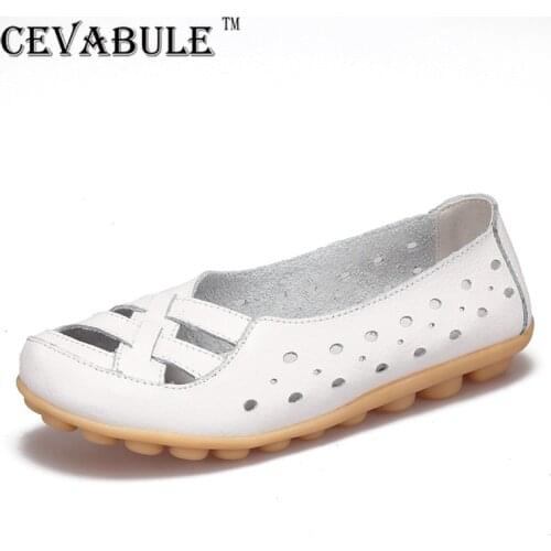CEVABULE Genuine Leather Summer Flat Bottom Non-slip Sandals Hollow Mother Shoes Womens Sandals Oxford Shoes for Women CQY