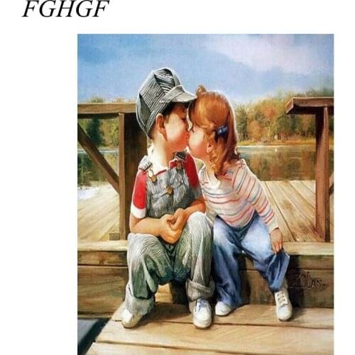 FGHGF Frameless Cute Children DIY Painting By Numbers Handpainted On Canvas Wall Art Picture For Living Room Wedding Decoration