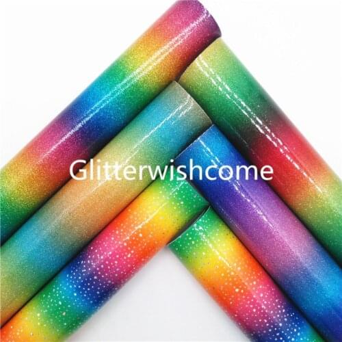 Glitterwishcome Rainbow Stripes Pattern Smooth Glitter Faux Vinyl Leather Fabric Sheets For Bows DIY 21X29CM GM1013A