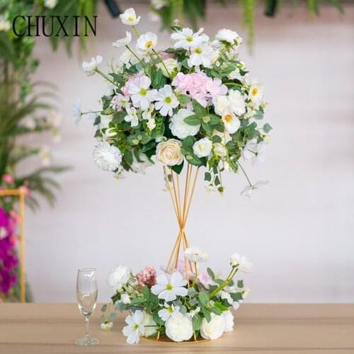2set Artificial silk flower ball + iron frame wedding main table flower decoration Welcome table decoration fake flower
