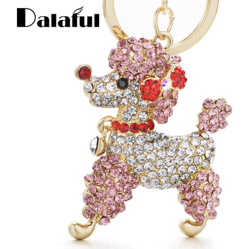 Exquisite Lovely Poodle Dog Bowknot Crystal Keychains Keyrings For Purse Bag Key Chain Ring Holder Car Women K307 New